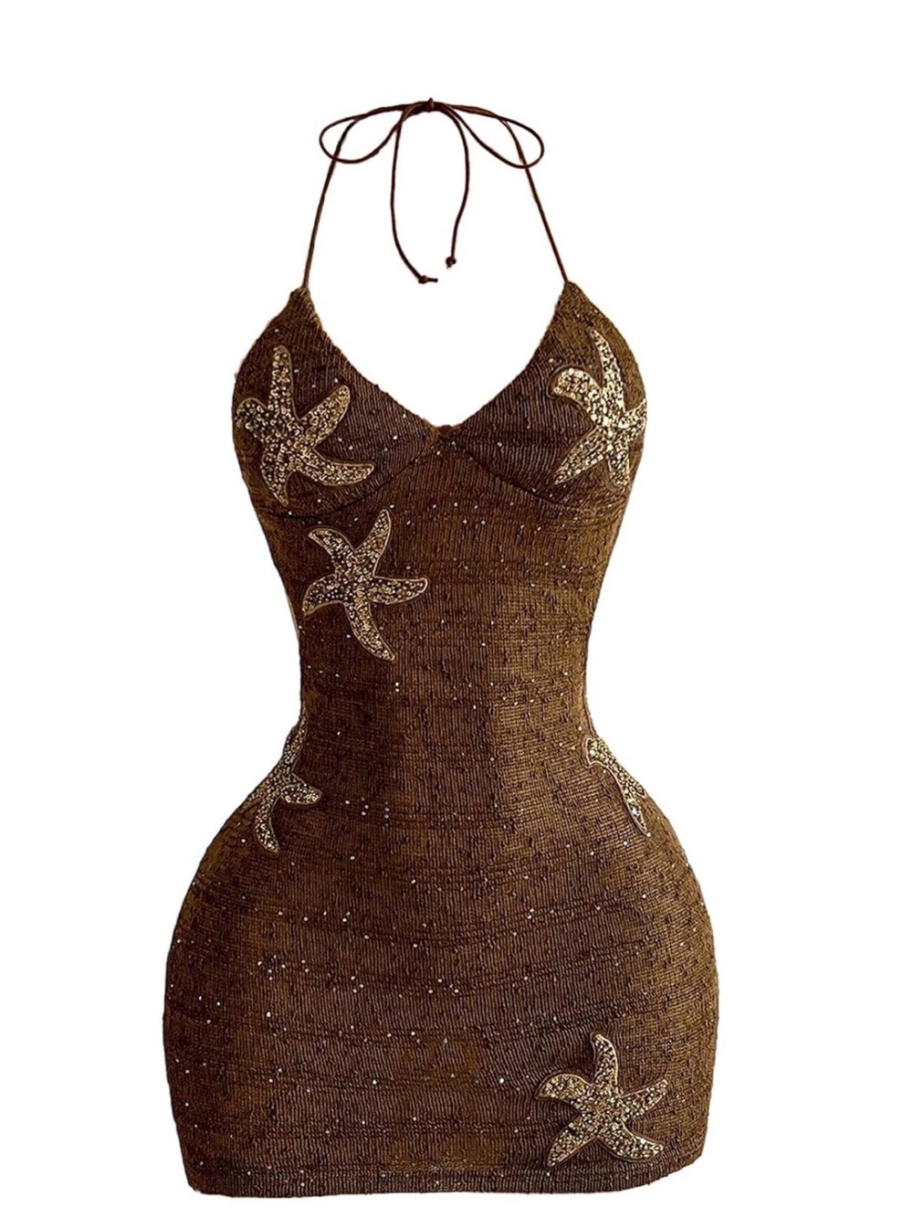 Amazon Brown Sequin Starfish Halter Mini Dress